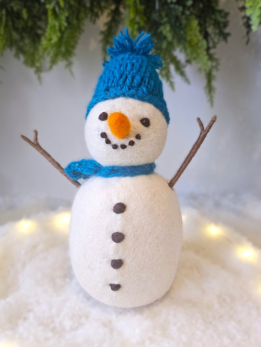 PRE-ORDER Decoratie Sneeuwpop Blauw 27 CM
