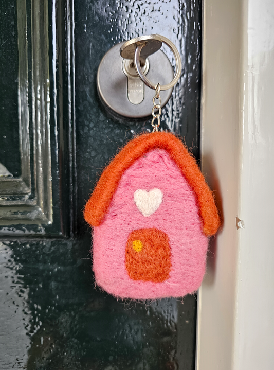 Sleutelhanger Huisje Roze