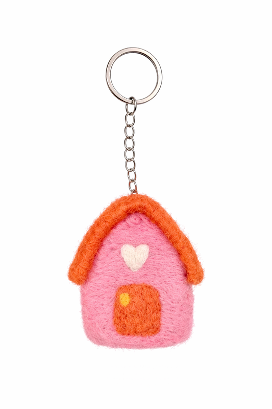Sleutelhanger Huisje Roze