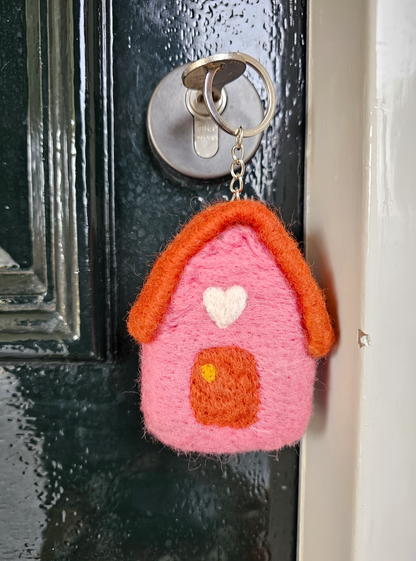 Sleutelhanger Huisje Roze