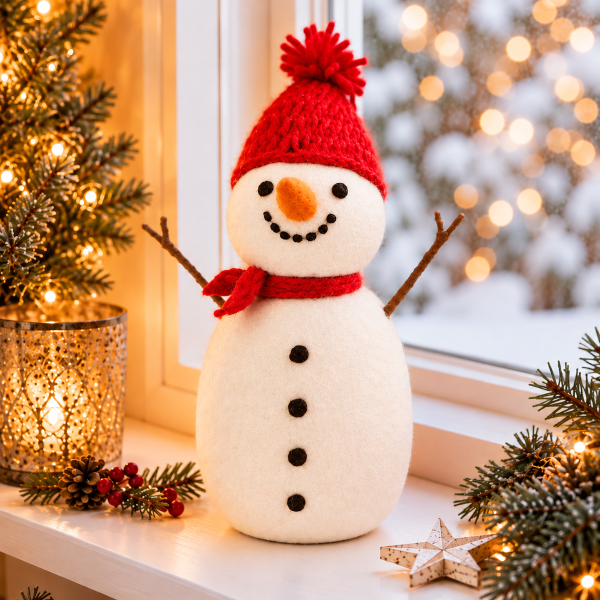 Decoratie Sneeuwpop Rood 27 CM